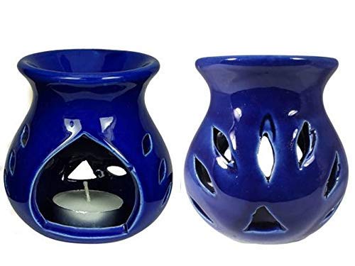 Candle Operated Ceramic Aroma Diffuser Set – Blue Oil Burner with Lavender Fragrance