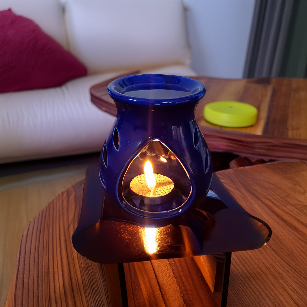 Candle Operated Ceramic Aroma Diffuser Set – Blue Oil Burner with Lavender Fragrance
