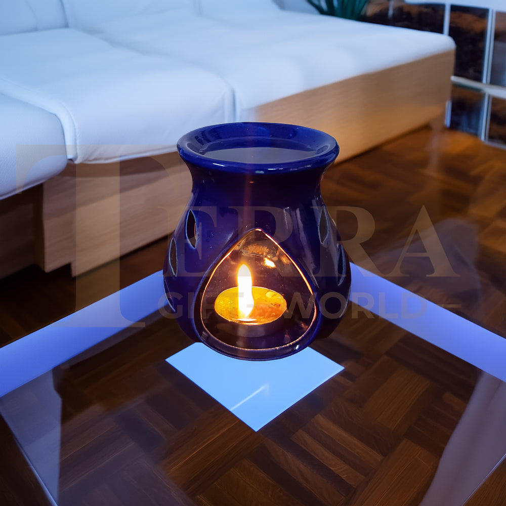 Candle Operated Ceramic Aroma Diffuser Set – Blue Oil Burner with Lavender Fragrance