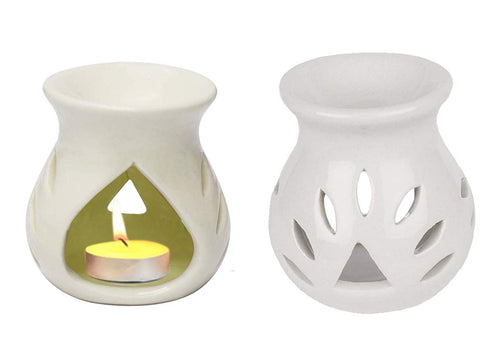 Candle Operated Ceramic Diffuser Set – White Oil Burner with Lavender Fragrance