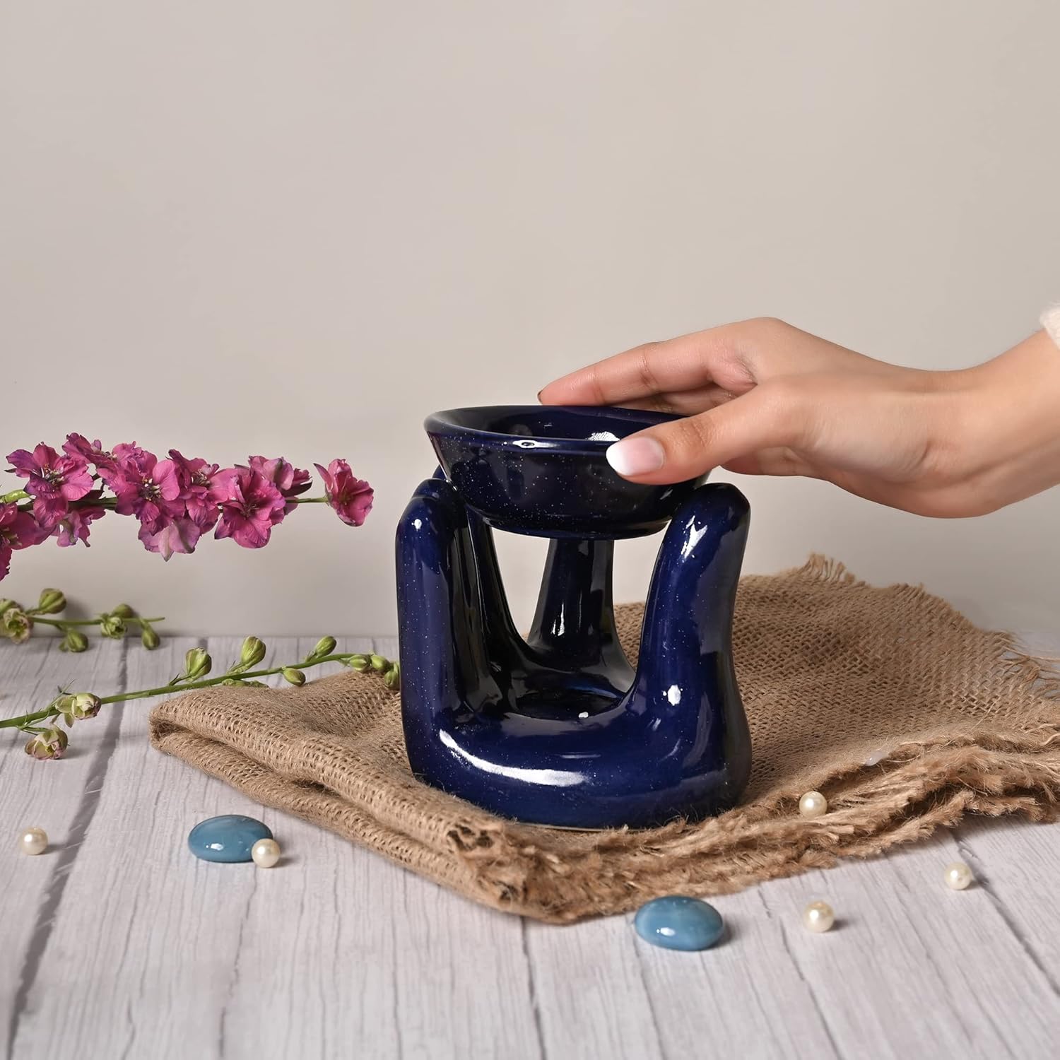 Hand-Shaped Ceramic Aroma Diffuser for Home Décor - Blue Color