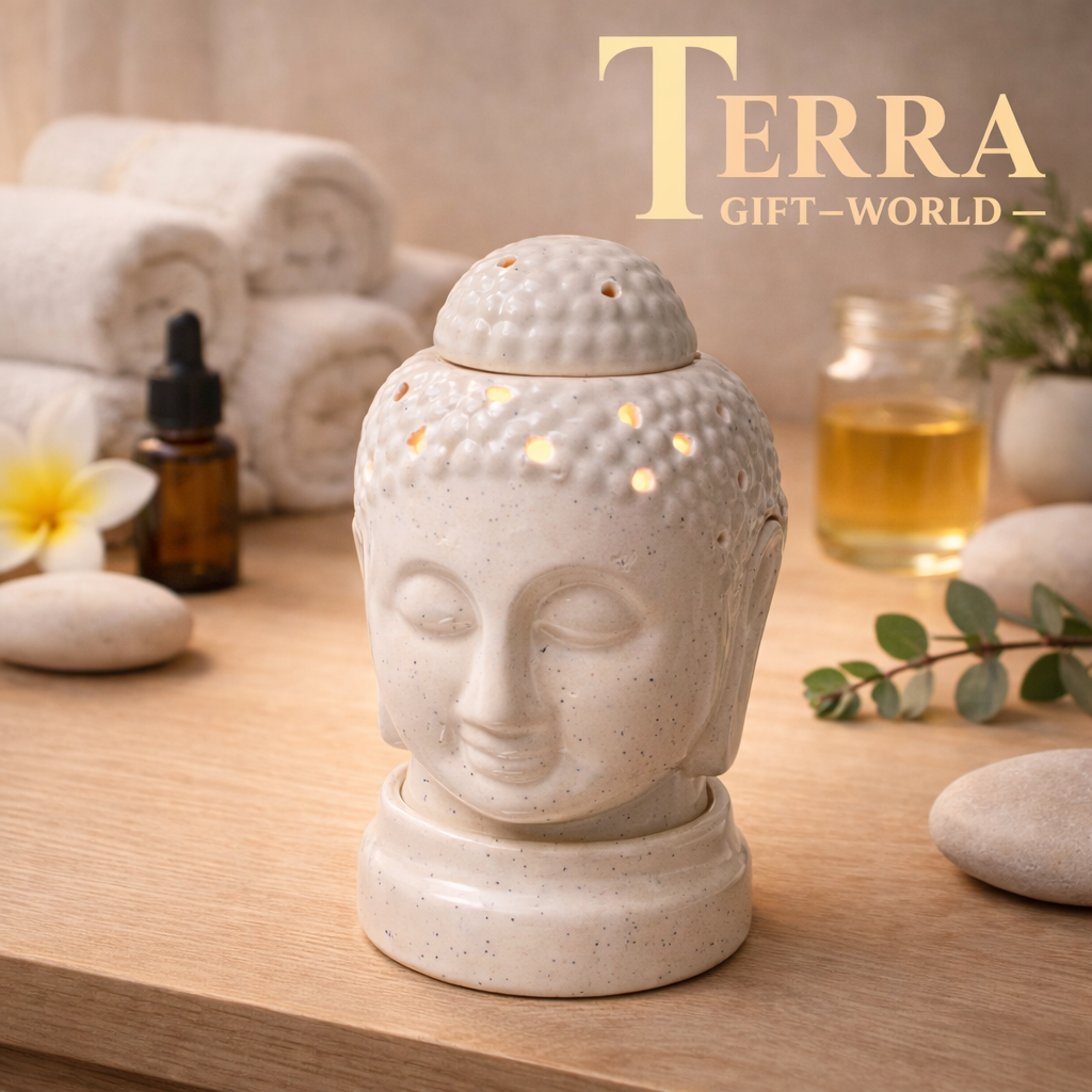 Buddha Shape Off-White Ceramic Electric Aroma Diffuser for Home, Meditation & Relaxation